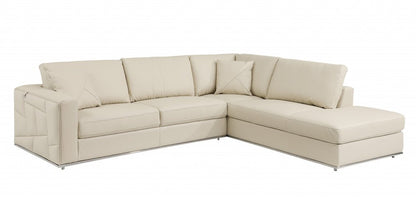 Beige Italian Leather Reclining L Shaped Two Piece Corner Sectional HomeRoots