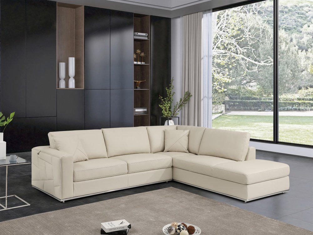 Beige Italian Leather Reclining L Shaped Two Piece Corner Sectional HomeRoots