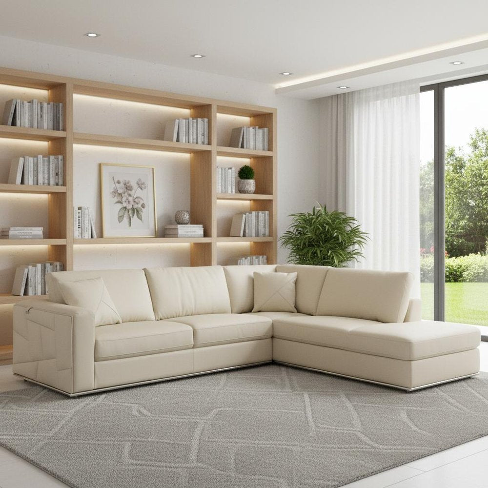 Beige Italian Leather Reclining L Shaped Two Piece Corner Sectional HomeRoots