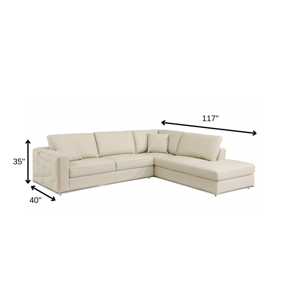 Beige Italian Leather Reclining L Shaped Two Piece Corner Sectional HomeRoots