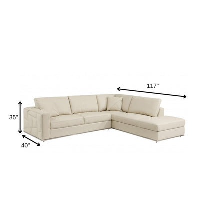 Beige Italian Leather Reclining L Shaped Two Piece Corner Sectional HomeRoots
