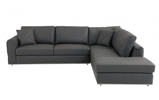Dark Gray Italian Leather Modular L Shaped Two Piece Corner Sectional HomeRoots