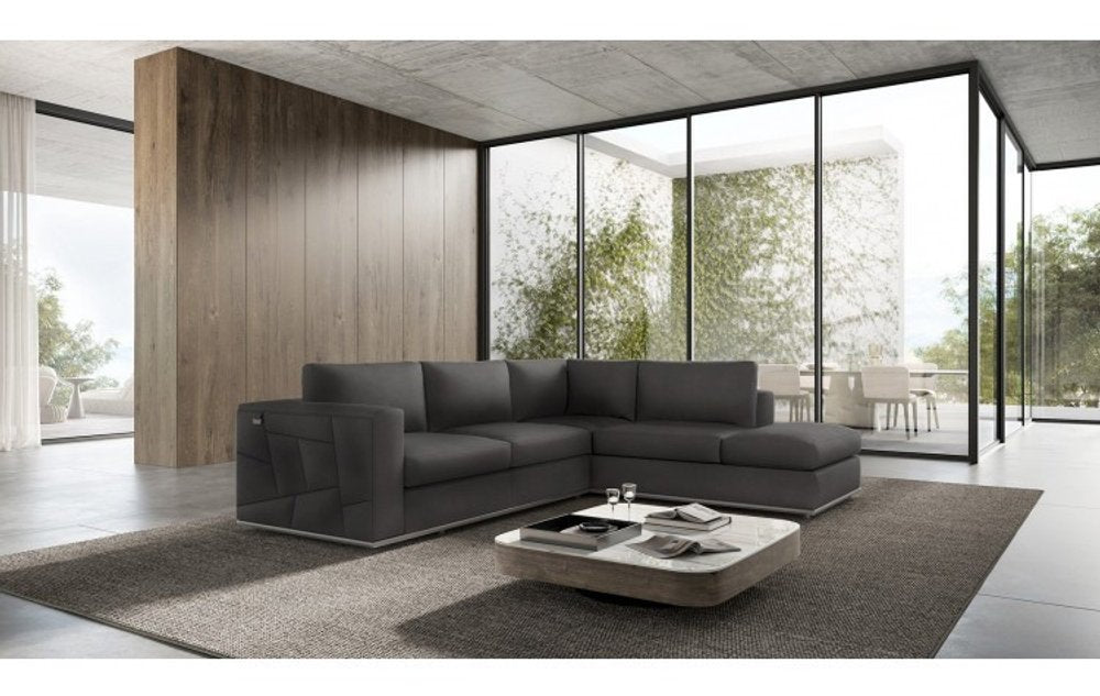 Dark Gray Italian Leather Modular L Shaped Two Piece Corner Sectional HomeRoots