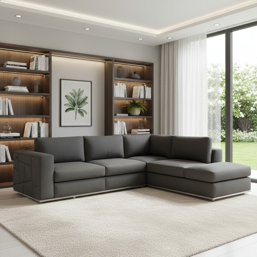 Dark Gray Italian Leather Modular L Shaped Two Piece Corner Sectional HomeRoots