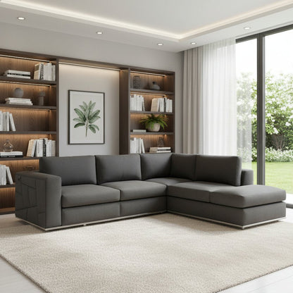 Dark Gray Italian Leather Modular L Shaped Two Piece Corner Sectional HomeRoots