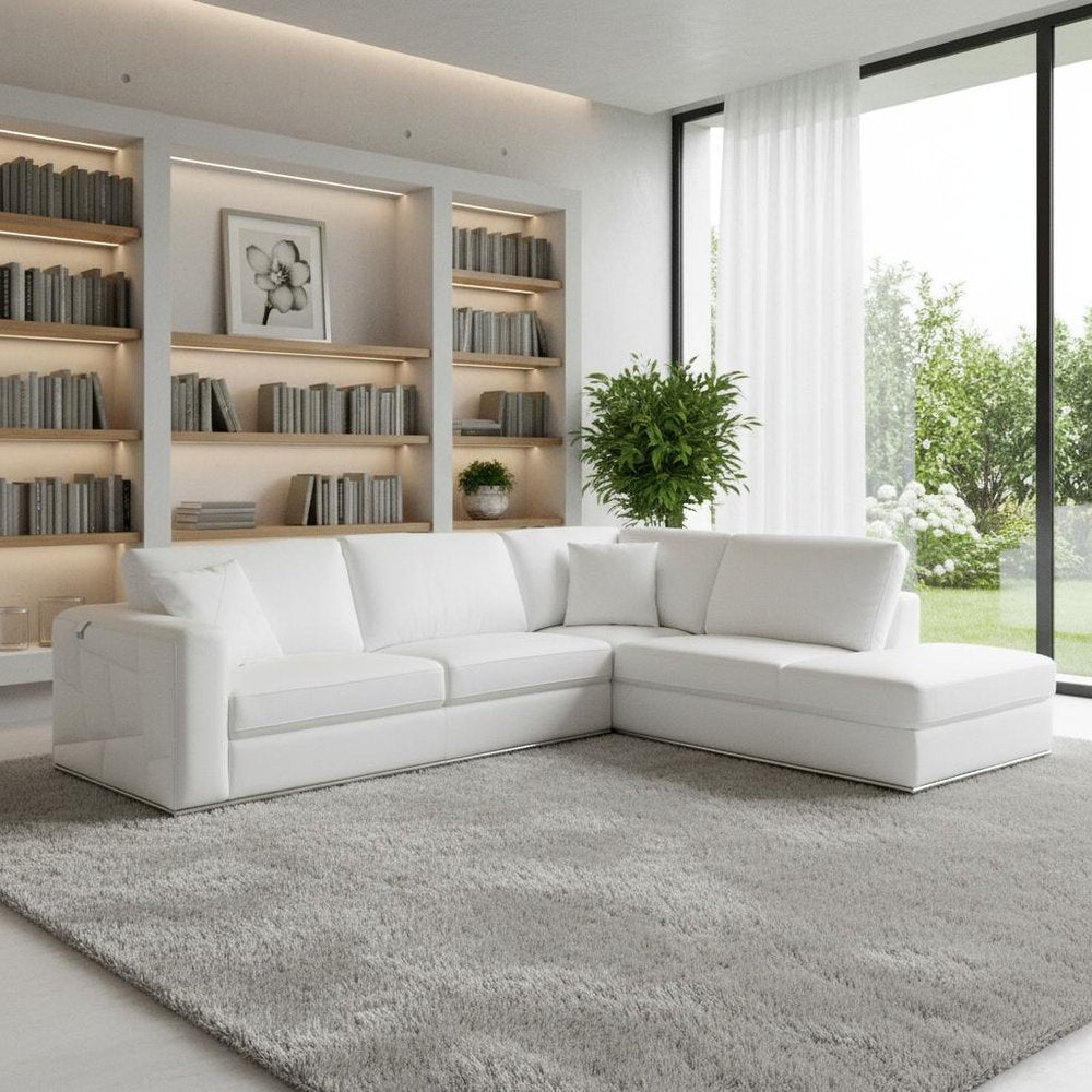 White Italian Leather Reclining L Shaped Two Piece Corner Sectional HomeRoots