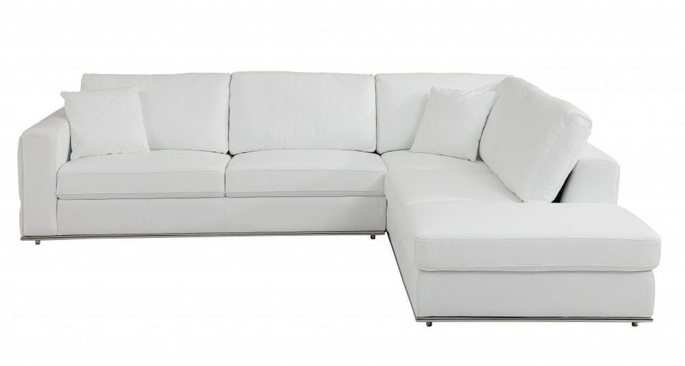 White Italian Leather Reclining L Shaped Two Piece Corner Sectional HomeRoots