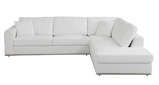 White Italian Leather Reclining L Shaped Two Piece Corner Sectional HomeRoots