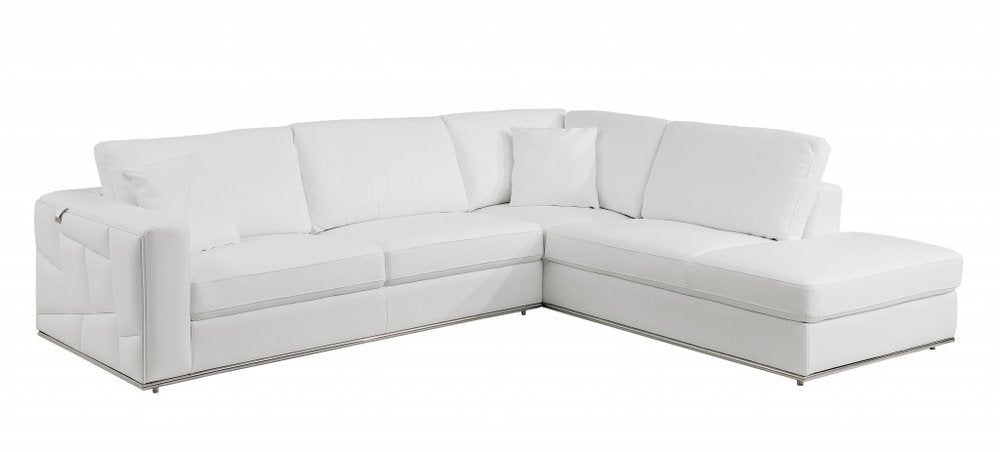 White Italian Leather Reclining L Shaped Two Piece Corner Sectional HomeRoots