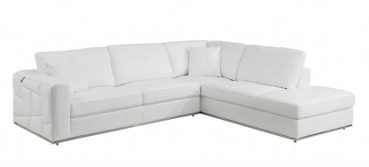 White Italian Leather Reclining L Shaped Two Piece Corner Sectional HomeRoots