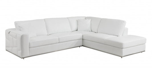 White Italian Leather Reclining L Shaped Two Piece Corner Sectional HomeRoots