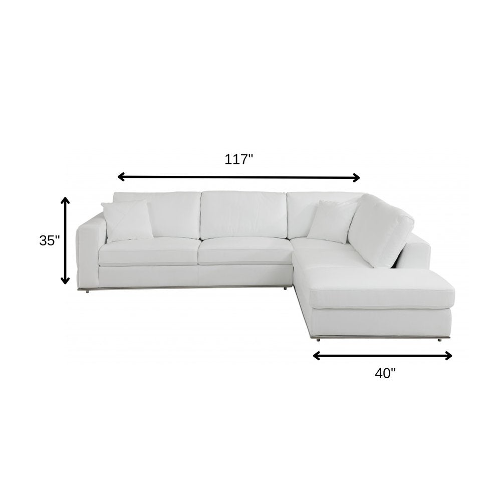 White Italian Leather Reclining L Shaped Two Piece Corner Sectional HomeRoots