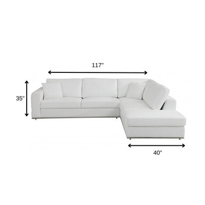 White Italian Leather Reclining L Shaped Two Piece Corner Sectional HomeRoots