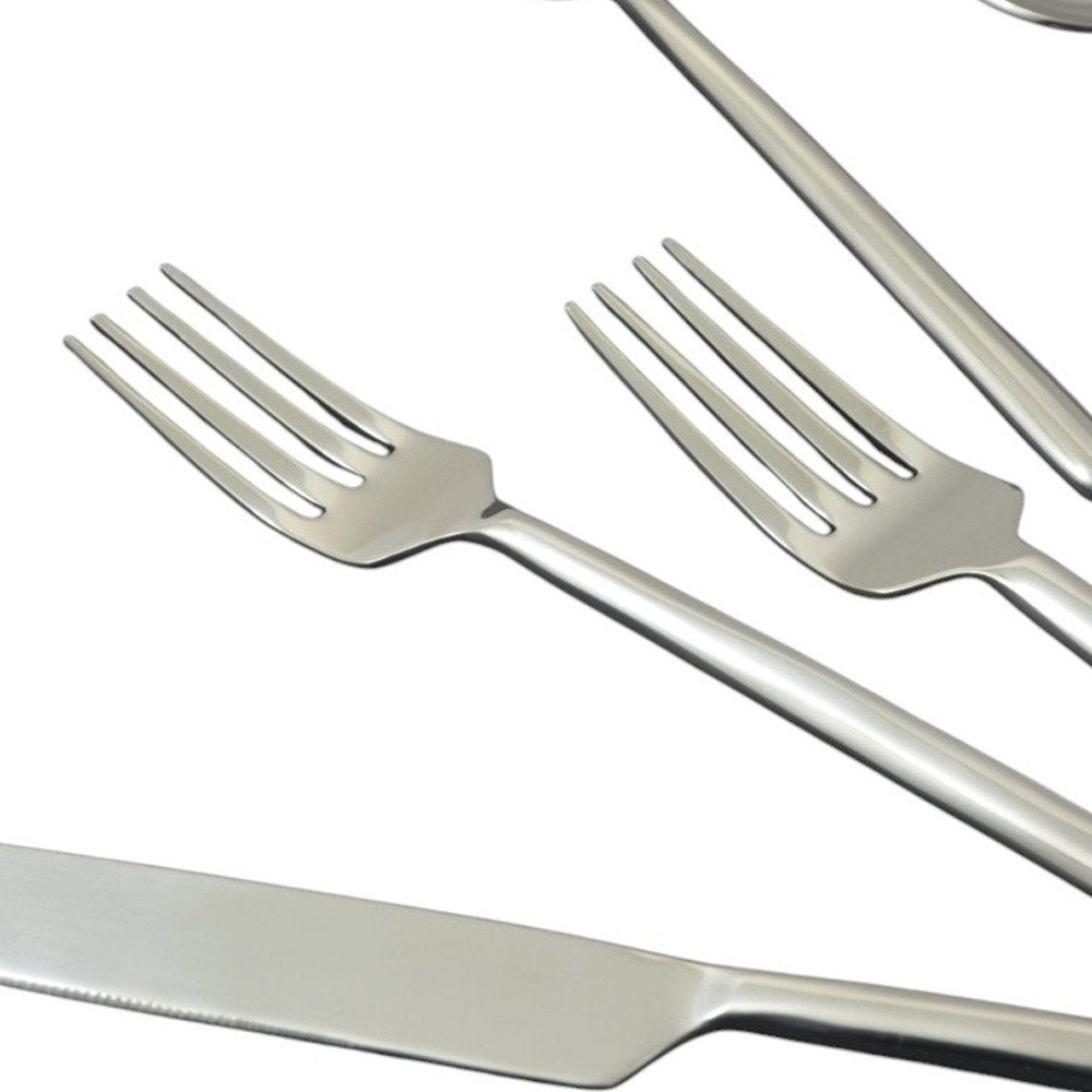 Glossy Silver Stainless Steel Twenty Piece Hand Forged Flatware Set HomeRoots
