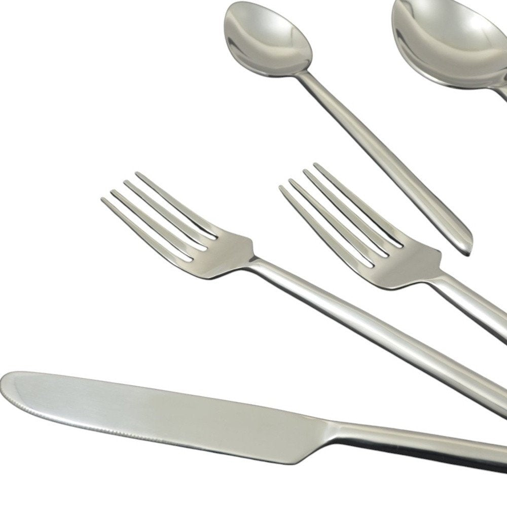 Glossy Silver Stainless Steel Twenty Piece Hand Forged Flatware Set HomeRoots
