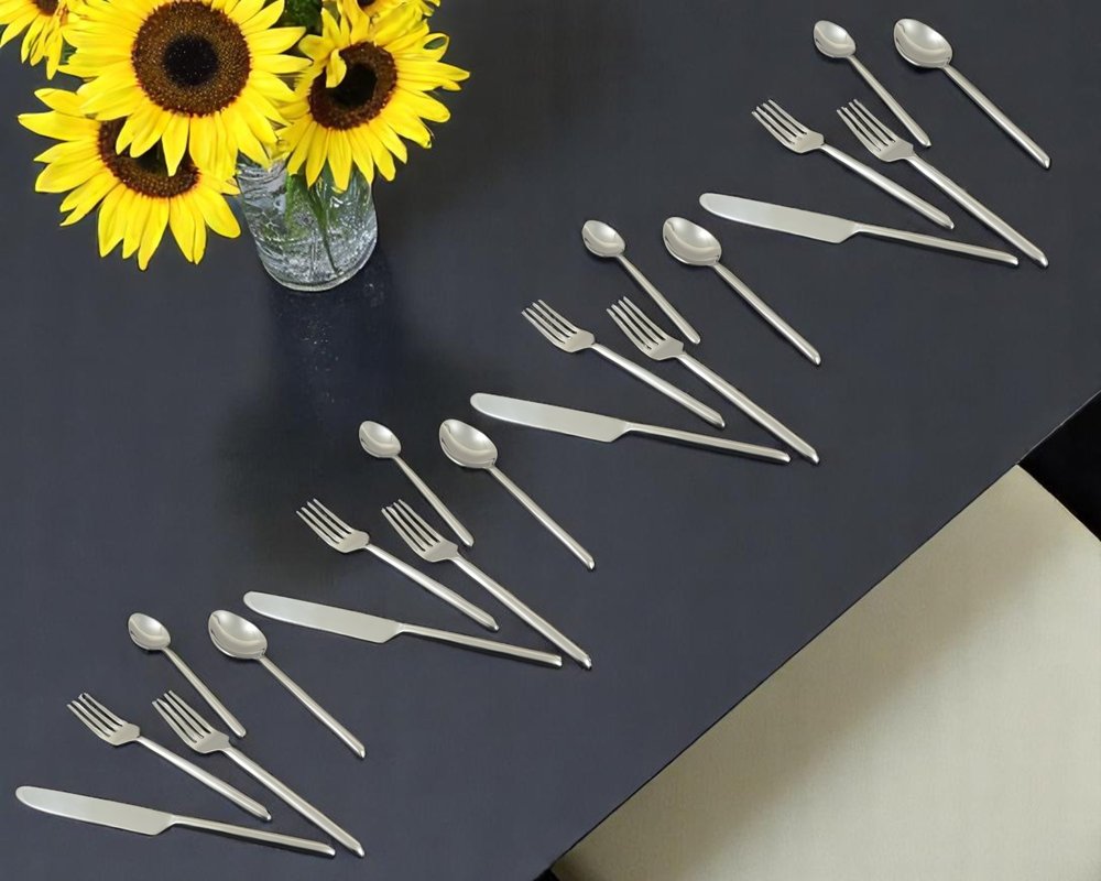 Glossy Silver Stainless Steel Twenty Piece Hand Forged Flatware Set HomeRoots
