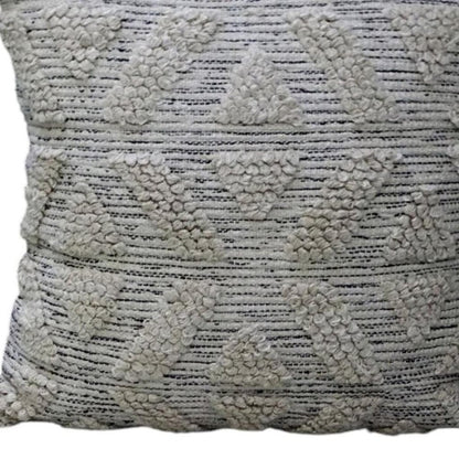 22" X 22" Off White Geometric Zippered Handmade Cotton Blend Throw Pillow With Tassels