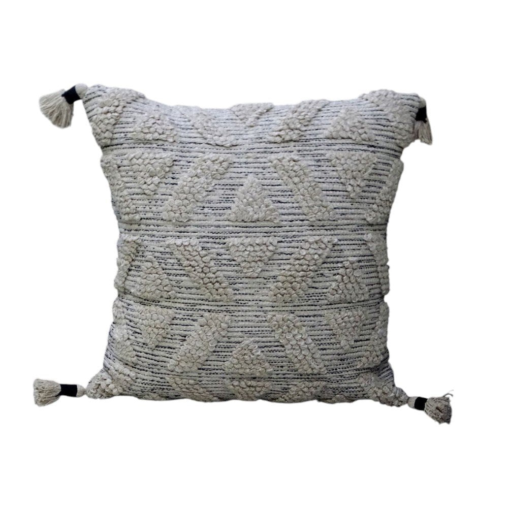 22" X 22" Off White Geometric Zippered Handmade Cotton Blend Throw Pillow With Tassels — view 5