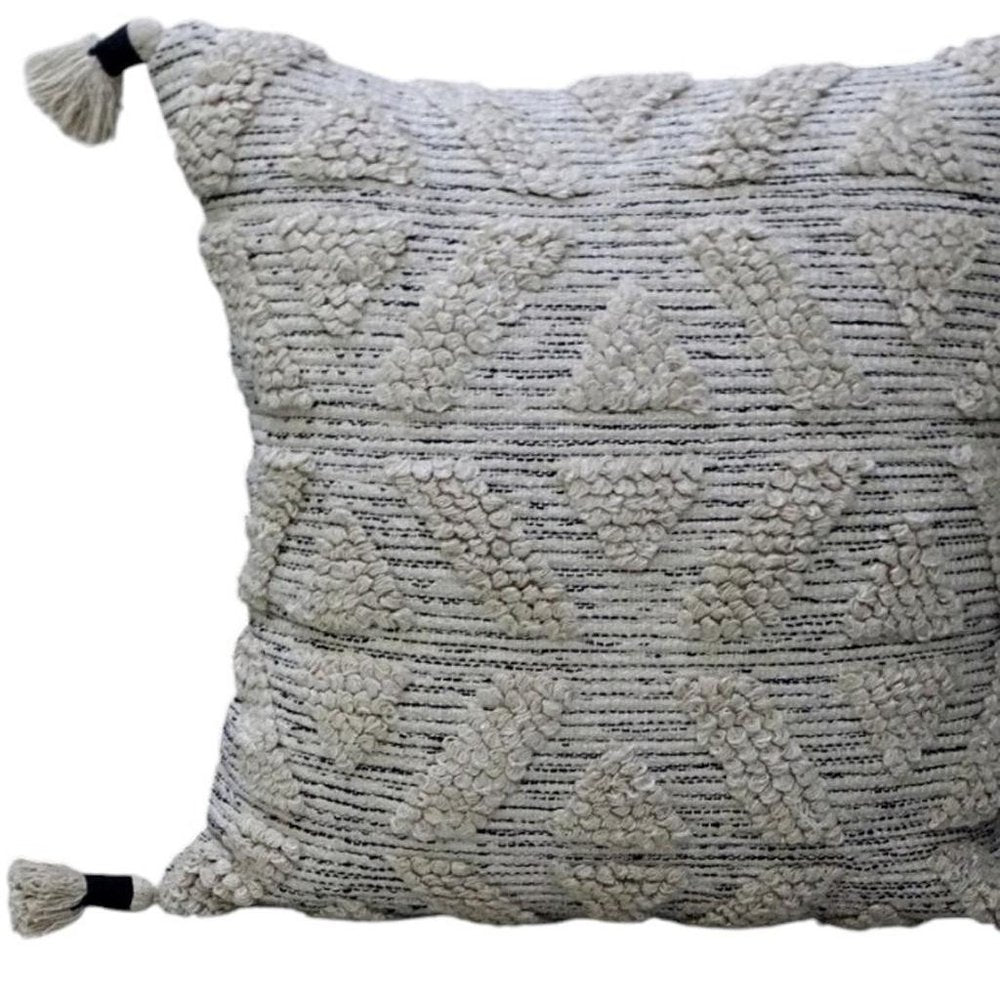 22" X 22" Off White Geometric Zippered Handmade Cotton Blend Throw Pillow With Tassels — view 7
