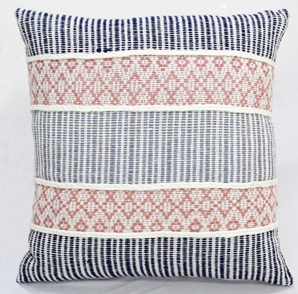 22" X 22" Blue And Peach Trellis Zippered Cotton Blend Throw Pillow With Embroidery — view 2