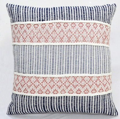 22" X 22" Blue And Peach Trellis Zippered Cotton Blend Throw Pillow With Embroidery
