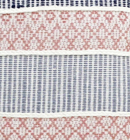 22" X 22" Blue And Peach Trellis Zippered Cotton Blend Throw Pillow With Embroidery