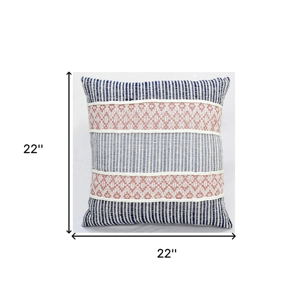 22" X 22" Blue And Peach Trellis Zippered Cotton Blend Throw Pillow With Embroidery — view 6