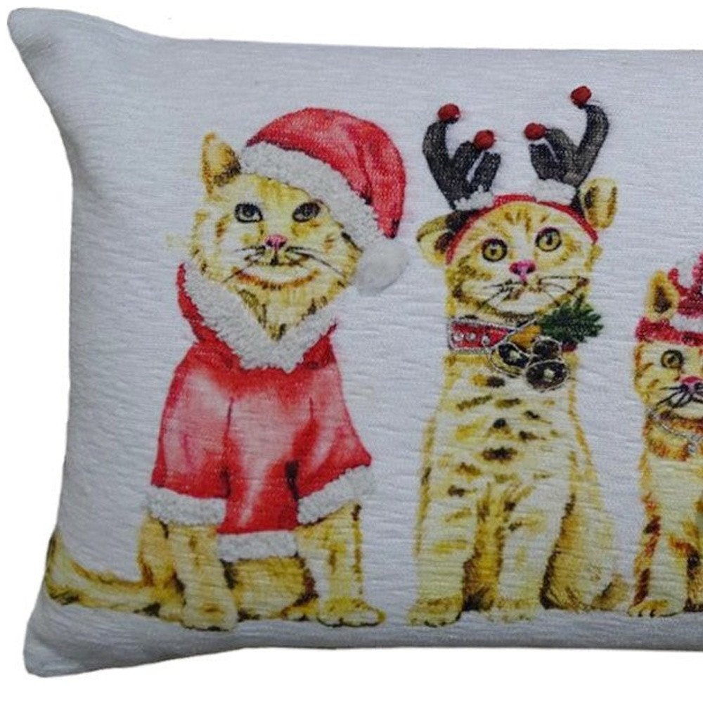 14" X 20" White And Red Cat Zippered Cotton Blend Christmas Throw Pillow — view 5