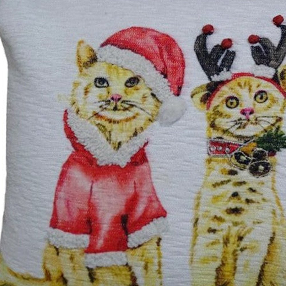14" X 20" White And Red Cat Zippered Cotton Blend Christmas Throw Pillow — view 6