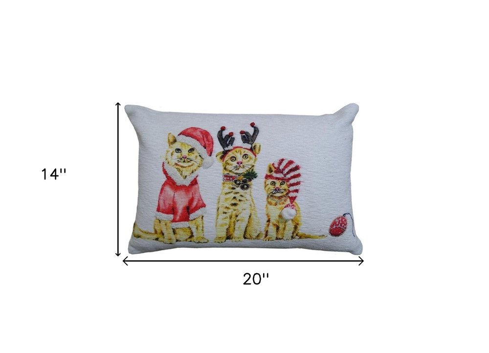 14" X 20" White And Red Cat Zippered Cotton Blend Christmas Throw Pillow — view 8