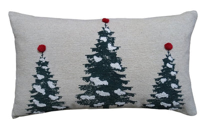 14" X 24" Red And Green Zippered Cotton Blend Christmas Tree Throw Pillow