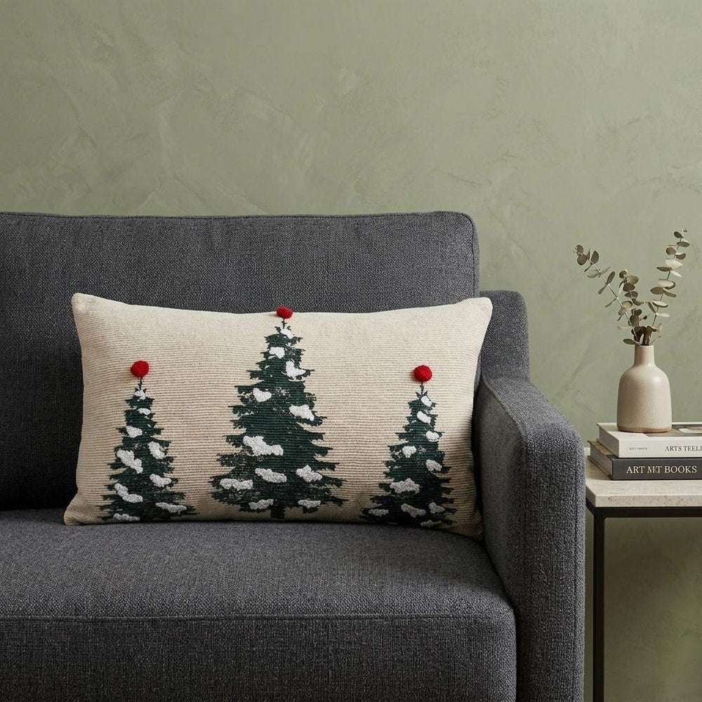 14" X 24" Red And Green Zippered Cotton Blend Christmas Tree Throw Pillow — view 1