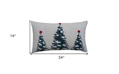 14" X 24" Red And Green Zippered Cotton Blend Christmas Tree Throw Pillow