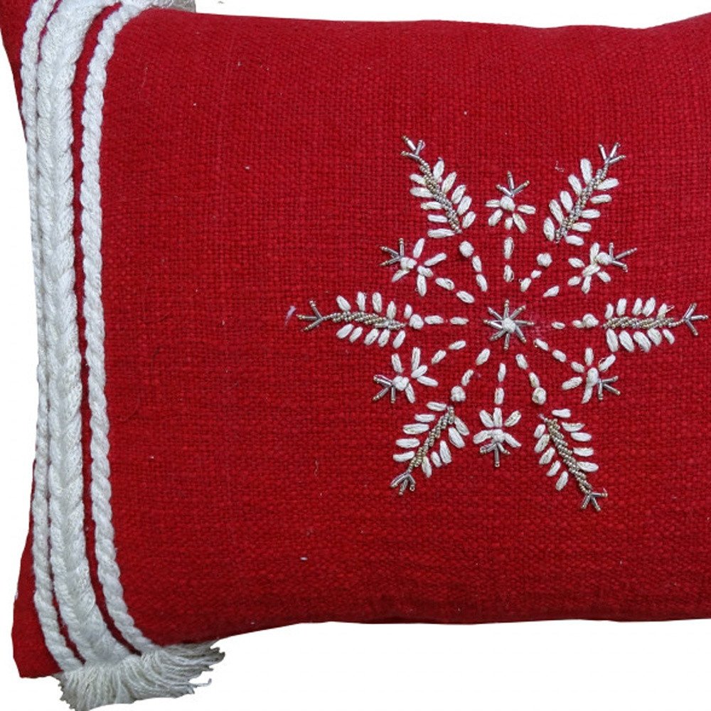 14" X 20" Red Zippered Cotton Blend Christmas Snowflakes Throw Pillow With Embroidery — view 4