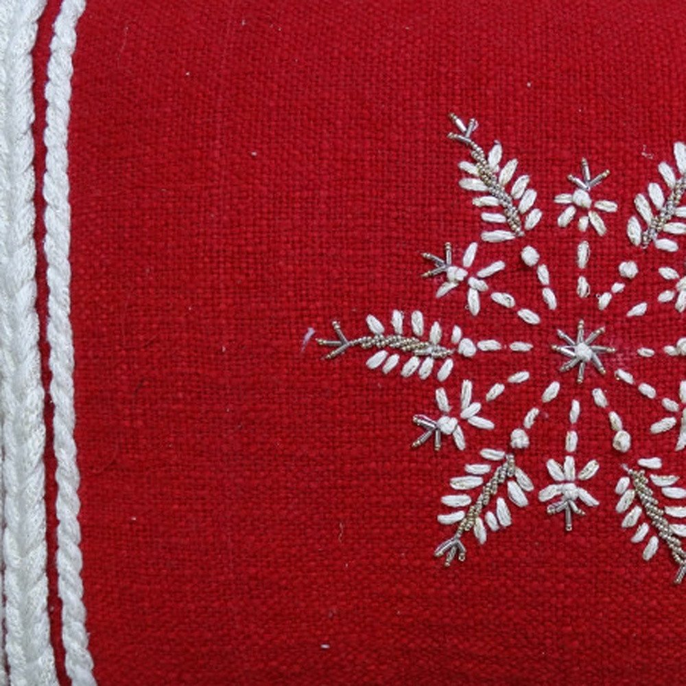 14" X 20" Red Zippered Cotton Blend Christmas Snowflakes Throw Pillow With Embroidery — view 6