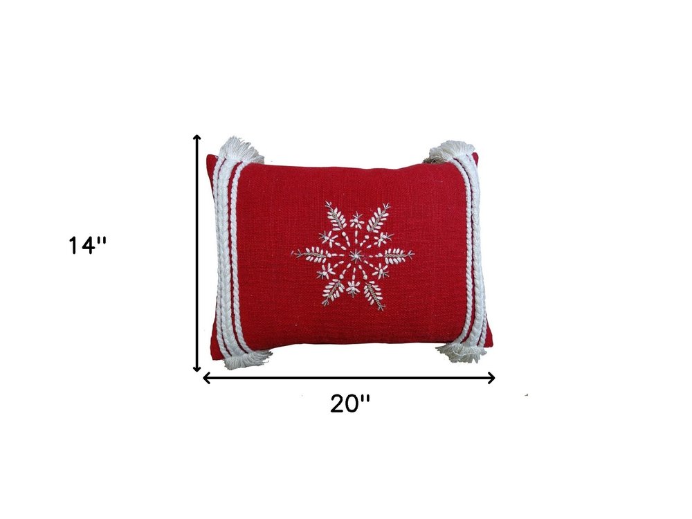 14" X 20" Red Zippered Cotton Blend Christmas Snowflakes Throw Pillow With Embroidery — view 8
