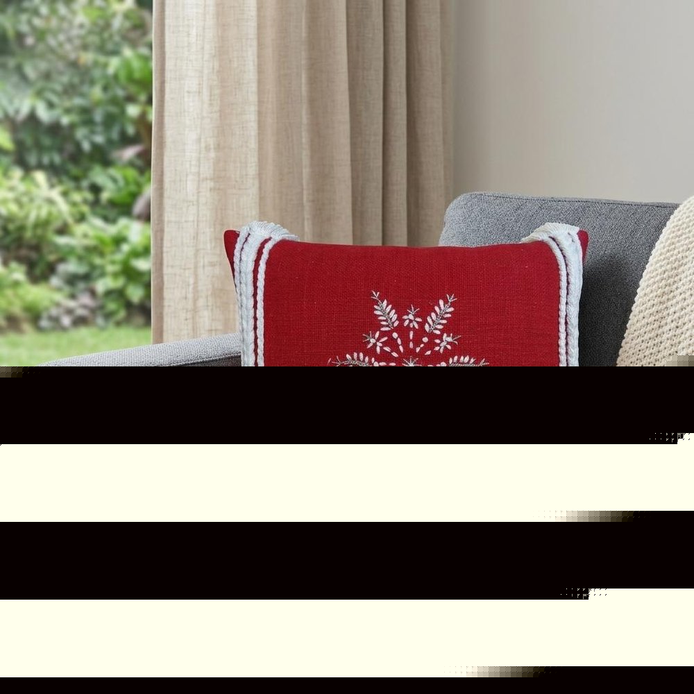 14" X 20" Red Zippered Cotton Blend Christmas Snowflakes Throw Pillow With Embroidery