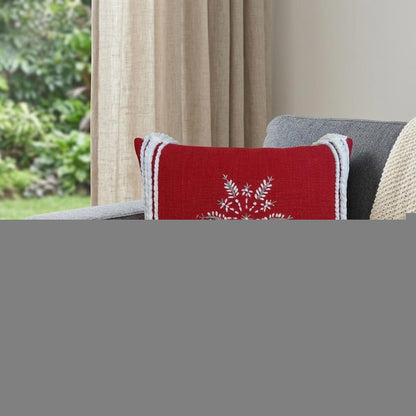 14" X 20" Red Zippered Cotton Blend Christmas Snowflakes Throw Pillow With Embroidery