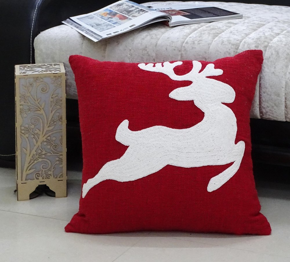 20" X 20" Red Deer Zippered Cotton Blend Christmas Reindeer Throw Pillow — view 1