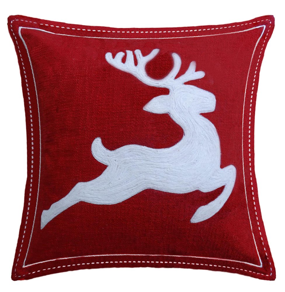 20" X 20" Red Deer Zippered Cotton Blend Christmas Reindeer Throw Pillow — view 2