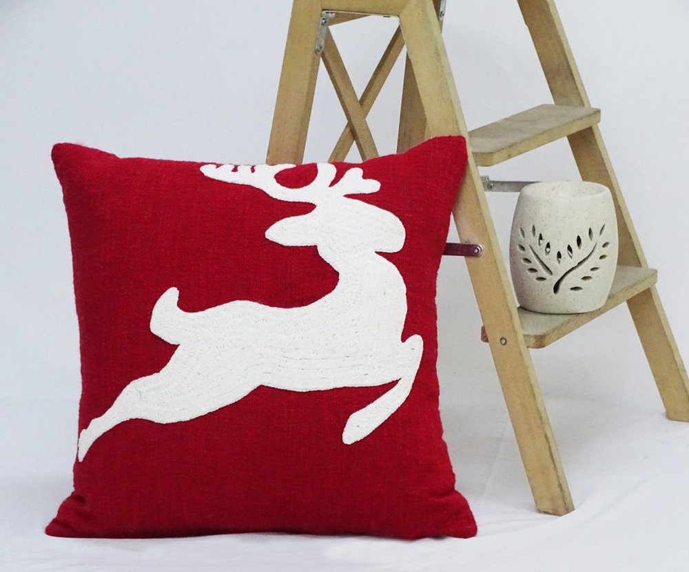 20" X 20" Red Deer Zippered Cotton Blend Christmas Reindeer Throw Pillow — view 3