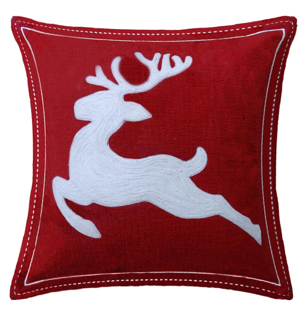20" X 20" Red Deer Zippered Cotton Blend Christmas Reindeer Throw Pillow — view 4