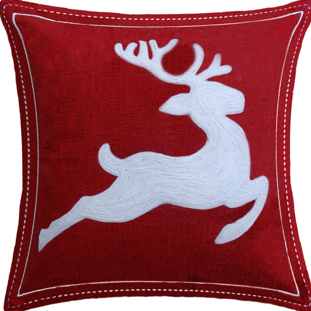 20" X 20" Red Deer Zippered Cotton Blend Christmas Reindeer Throw Pillow — view 5
