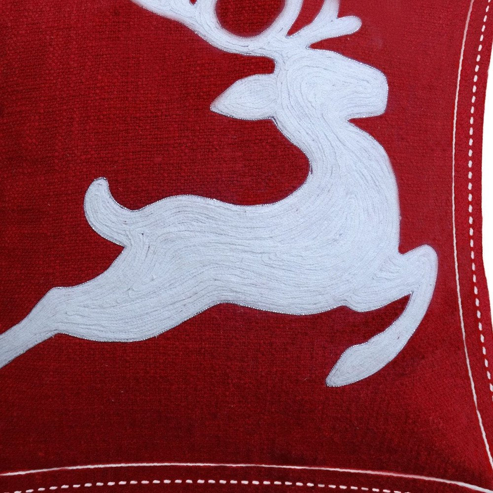 20" X 20" Red Deer Zippered Cotton Blend Christmas Reindeer Throw Pillow — view 6
