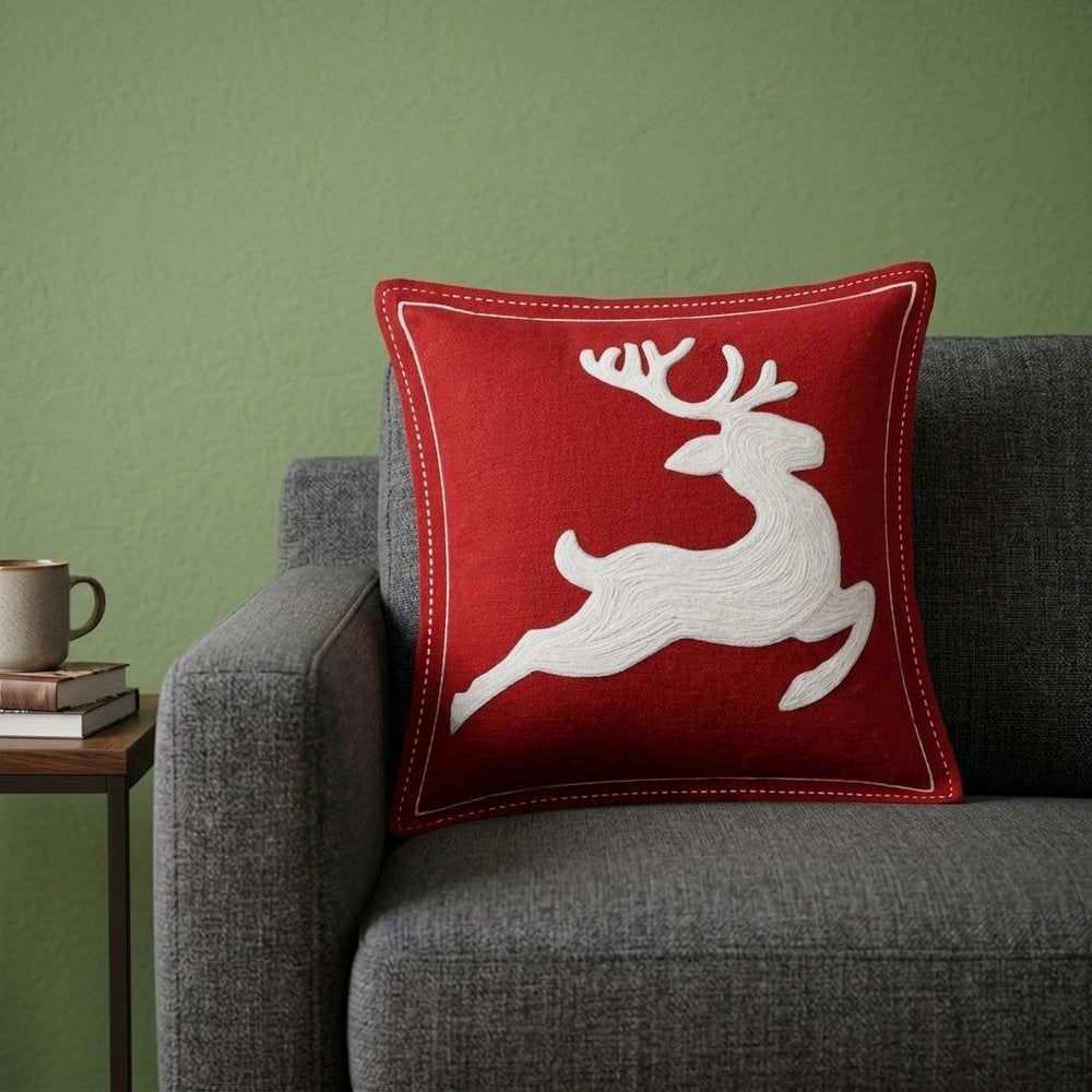 20" X 20" Red Deer Zippered Cotton Blend Christmas Reindeer Throw Pillow — view 8