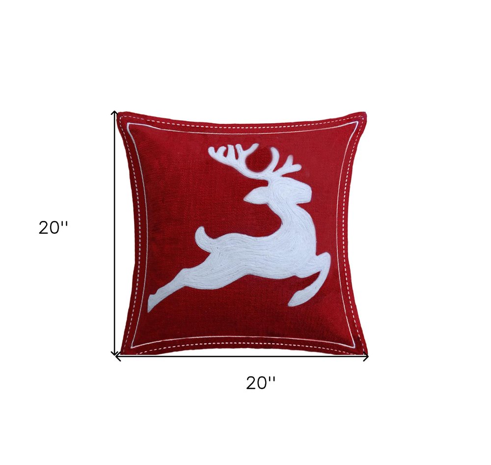 20" X 20" Red Deer Zippered Cotton Blend Christmas Reindeer Throw Pillow — view 7