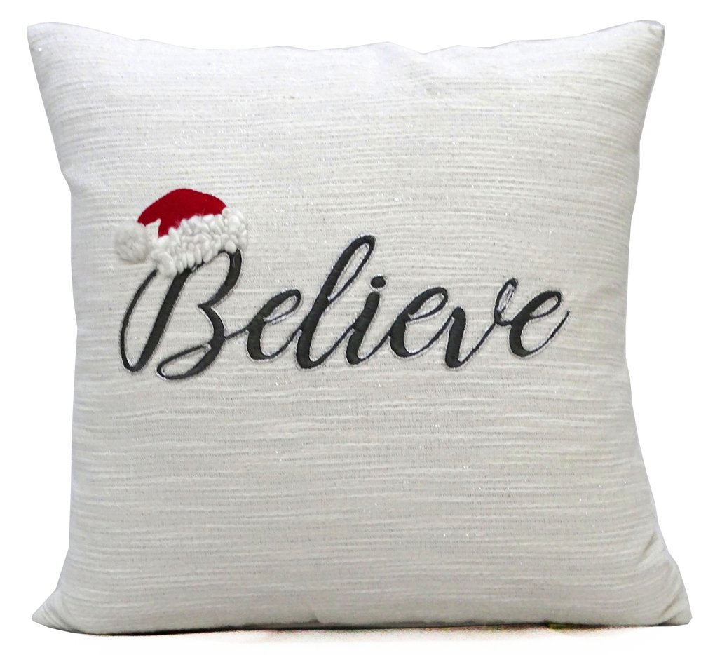 20" X 20" White Cotton Blend Believe Christmas Throw Pillow — view 2