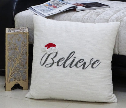 20" X 20" White Cotton Blend Believe Christmas Throw Pillow