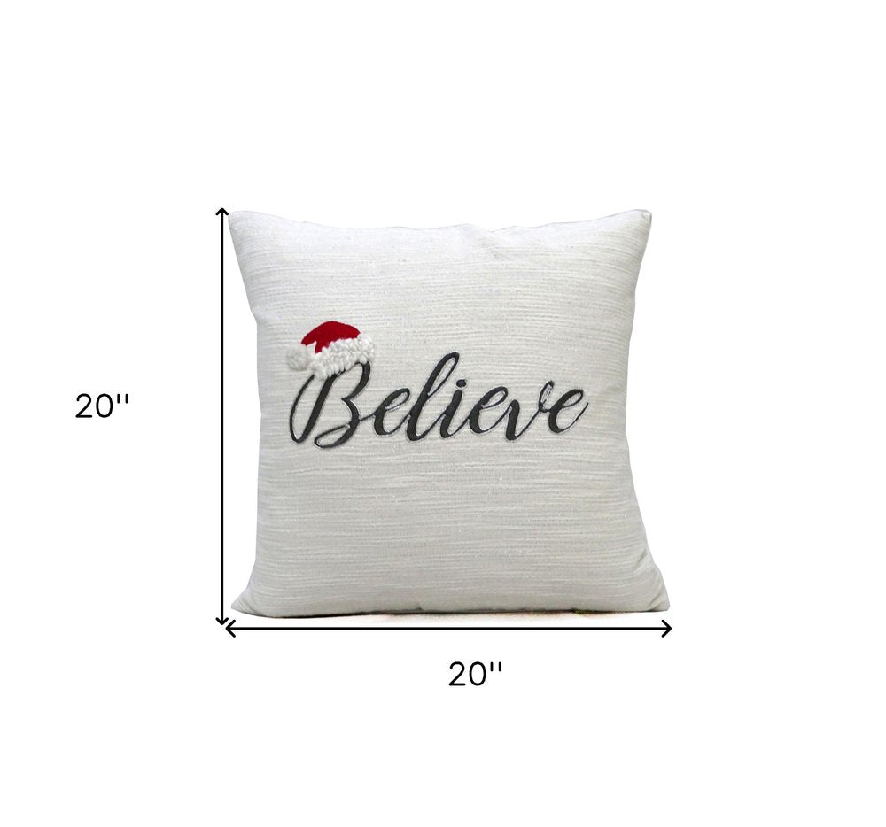 20" X 20" White Cotton Blend Believe Christmas Throw Pillow — view 6