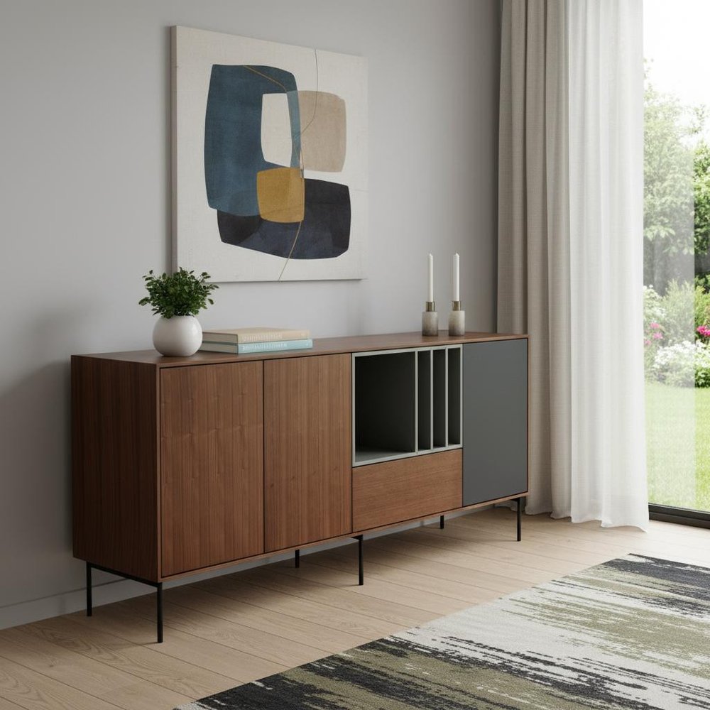 Urban Warm 71" Brown Gray and Charcoal Buffet Server HomeRoots